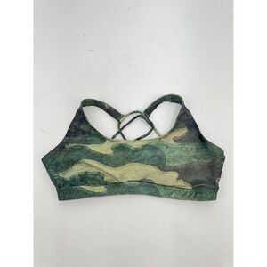 Jiva Active Yoga Sports Bra Green Camo Leaf Sz L Straps Pilates Tropical Print